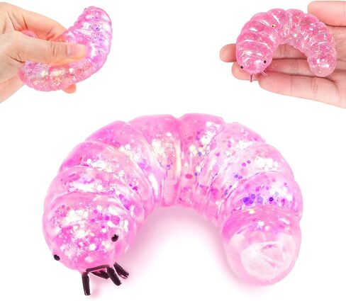 Squishy Caterpillar Fidget Stress Balls Caterpillar Malt Sugar Ball Squishy Toys for Adults Sensory Stress Relief Toys Animal Squeeze Stretch Slug Fidget Toys for Kids Birthday Gift (Pink) in Saudi Arabia