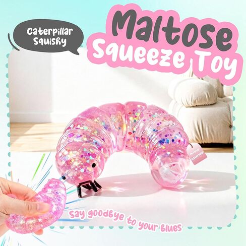 Squishy Caterpillar Fidget Stress Balls Caterpillar Malt Sugar Ball Squishy Toys for Adults Sensory Stress Relief Toys Animal Squeeze Stretch Slug Fidget Toys for Kids Birthday Gift (Pink) in Saudi Arabia