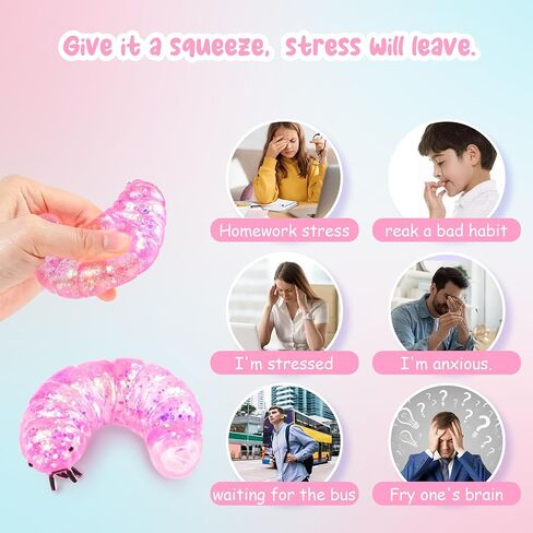 Squishy Caterpillar Fidget Stress Balls Caterpillar Malt Sugar Ball Squishy Toys for Adults Sensory Stress Relief Toys Animal Squeeze Stretch Slug Fidget Toys for Kids Birthday Gift (Pink) in Saudi Arabia