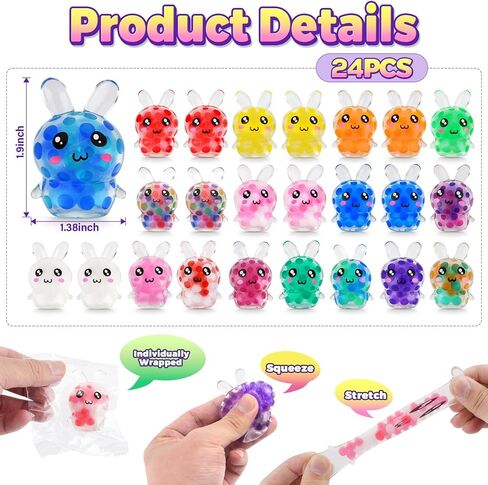 24-Pack Easter Egg Fillers, Bunny Squishy Squeeze Toys for Teens & Adults, Easter Basket Stuffers Essentials Gifts– Fits Standard Eggs in Saudi Arabia