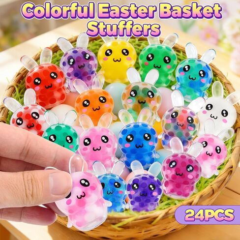 24-Pack Easter Egg Fillers, Bunny Squishy Squeeze Toys for Teens & Adults, Easter Basket Stuffers Essentials Gifts– Fits Standard Eggs in Saudi Arabia