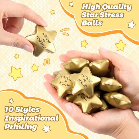 50 Pcs Star Stress Balls Stress Relief Star Balls Inspirational Foam Balls Bulk Gold Star Stress Toys for Teens Adults Coworkers School Office Award Goodie Bag Stuffers in Saudi Arabia