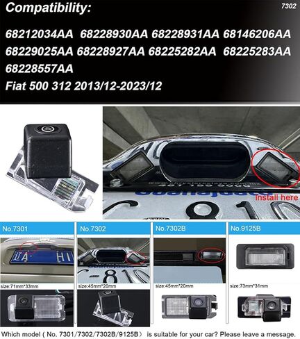 HD Auto 170° License Plate Light Rear View Reversing Backup Camera Parking System Compatible with Fiat Abrath 500 500X 595 695 500C 595C 695C/FWD 312/Jeep Grand Cherokee/Maserati Levante/Dodge Viper in Kuwait