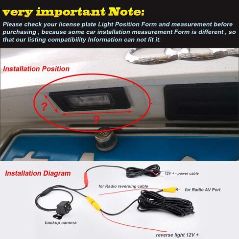 HD Auto 170° License Plate Light Rear View Reversing Backup Camera Parking System Compatible with Fiat Abrath 500 500X 595 695 500C 595C 695C/FWD 312/Jeep Grand Cherokee/Maserati Levante/Dodge Viper in Kuwait