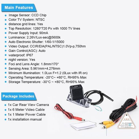 HD Auto 170° License Plate Light Rear View Reversing Backup Camera Parking System Compatible with Fiat Abrath 500 500X 595 695 500C 595C 695C/FWD 312/Jeep Grand Cherokee/Maserati Levante/Dodge Viper in Kuwait