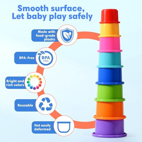 8 Pcs Stacking Cups Baby Stacking Toys, 8 Colors Educational Nesting Cups, Montessori Stacking Toys for Toddler Gifts in Saudi Arabia