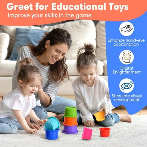 8 Pcs Stacking Cups Baby Stacking Toys, 8 Colors Educational Nesting Cups, Montessori Stacking Toys for Toddler Gifts in Saudi Arabia