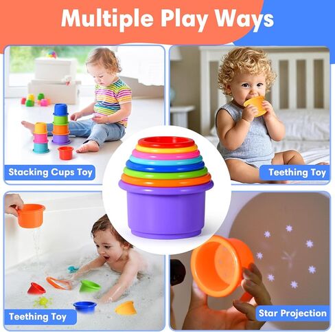 8 Pcs Stacking Cups Baby Stacking Toys, 8 Colors Educational Nesting Cups, Montessori Stacking Toys for Toddler Gifts in Saudi Arabia
