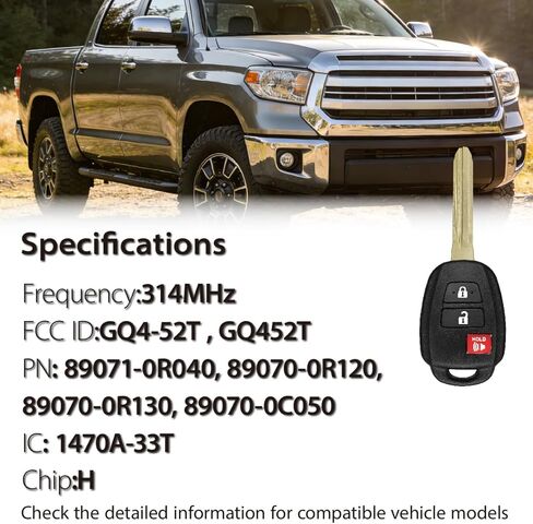 Fits for Toyota RAV4 Highlander Tacoma Tundra Sequoia 2018 2019 2020 2021 Key Fob GQ4-52T 314MHz H 3 Buttons in Saudi Arabia