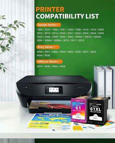 استبدال حبر 61XL لحبر HP 61 61XL لخراطيش حبر HP 61 تعمل مع HP Envy 4500 5530 4501 4502 DeskJet 1000 1010 1510 2050 2510 2540 OfficeJet 2620 4630 Printer (1 أسود، 1 ثلاثي الألوان) in Kuwait