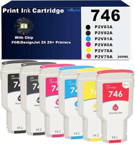 746 Ink Cartridges Set 6 Pack 300-ml Compatible with HP 746 Ink Cartridge use for DesignJet Z6 and Z9+ Large Format Printers Use for DesignJet 746 Ink P2V83A P2V82A P2V81A P2V80A P2V78A P2V79A in Kuwait