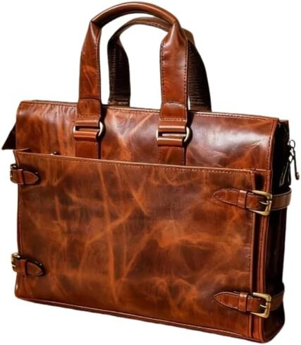 Full-Grain Leather BackLeather Laptop Briefcase for Men – Full Grain Leather Messenger Bag, Professional Office Business Bag with Shoulder Strap, Brown Work Tote for Travel & Daily Use in Kuwait