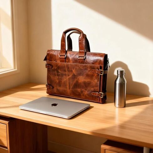 Full-Grain Leather BackLeather Laptop Briefcase for Men – Full Grain Leather Messenger Bag, Professional Office Business Bag with Shoulder Strap, Brown Work Tote for Travel & Daily Use in Kuwait