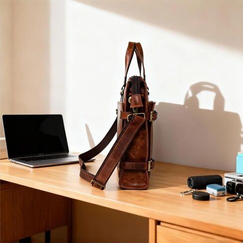 Full-Grain Leather BackLeather Laptop Briefcase for Men – Full Grain Leather Messenger Bag, Professional Office Business Bag with Shoulder Strap, Brown Work Tote for Travel & Daily Use in Kuwait
