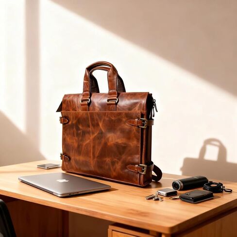 Full-Grain Leather BackLeather Laptop Briefcase for Men – Full Grain Leather Messenger Bag, Professional Office Business Bag with Shoulder Strap, Brown Work Tote for Travel & Daily Use in Kuwait