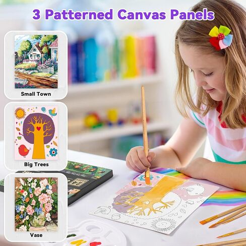Paint Set, Acrylic Paint Canvas Set, 34 PCS Painting Kit with 18 Acrylic Paints, 4 Canvas Panels, Drawing Pad, Wood Easel, Ideal for Art Lovers and Creative Painting in Saudi Arabia