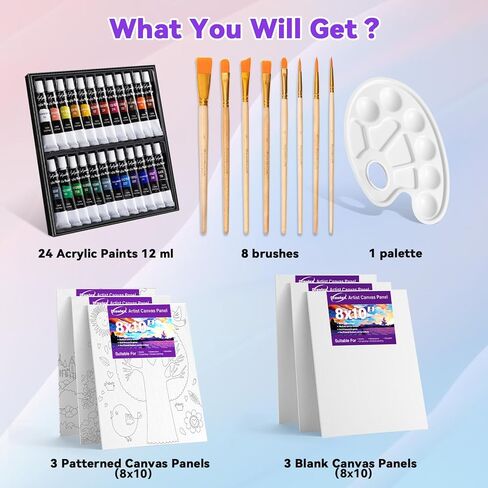 Paint Set, Acrylic Paint Canvas Set, 34 PCS Painting Kit with 18 Acrylic Paints, 4 Canvas Panels, Drawing Pad, Wood Easel, Ideal for Art Lovers and Creative Painting in Saudi Arabia