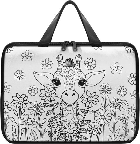 Cartoon Giraffe DIY Laptop Bag for Girl 15 Inch Laptop Carrying Case with 8 Marker Coloring Pen Water-Resistant Handbag 15 Inch in Saudi Arabia