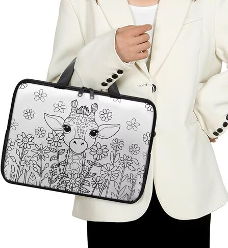 Cartoon Giraffe DIY Laptop Bag for Girl 15 Inch Laptop Carrying Case with 8 Marker Coloring Pen Water-Resistant Handbag 15 Inch in Saudi Arabia