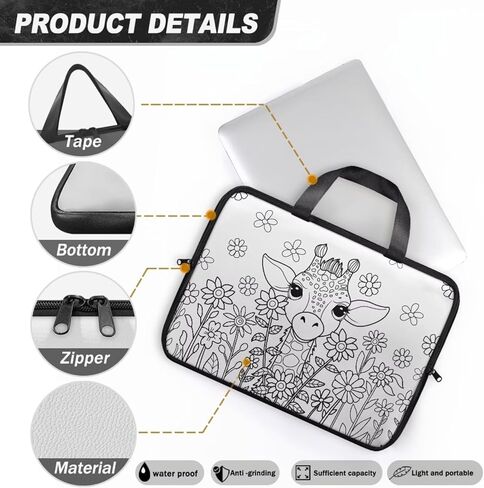 Cartoon Giraffe DIY Laptop Bag for Girl 15 Inch Laptop Carrying Case with 8 Marker Coloring Pen Water-Resistant Handbag 15 Inch in Saudi Arabia