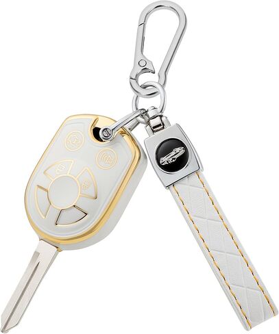 غطاء TOMALL لمفتاح Ford Key Fob مع سلسلة مفاتيح، 4 أزرار ناعمة من مادة TPU لحماية مفتاح Fob لـ 2002-2017 Ford C-Max Edge Escape Expedition Explorer Flex Focus Freestyle Fusion Mustang Taurus Transit، أبيض in Kuwait