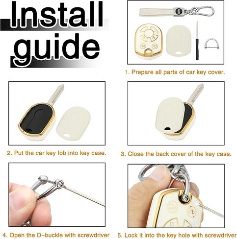 غطاء TOMALL لمفتاح Ford Key Fob مع سلسلة مفاتيح، 4 أزرار ناعمة من مادة TPU لحماية مفتاح Fob لـ 2002-2017 Ford C-Max Edge Escape Expedition Explorer Flex Focus Freestyle Fusion Mustang Taurus Transit، أبيض in Kuwait