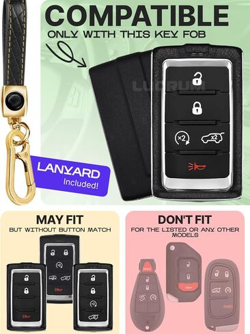 Lucrum Compatible with Jeep Grand Cherokee Key Fob Cover & Leather Keychain - TPU Keyfob Case for Cherokee, Wagoneer (2021-2025) - Black and Gold in Saudi Arabia