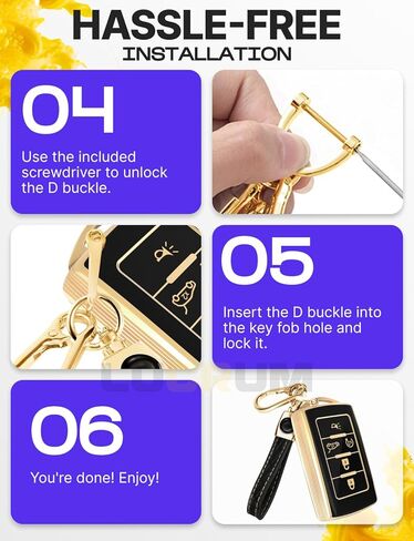Lucrum Compatible with Jeep Grand Cherokee Key Fob Cover & Leather Keychain - TPU Keyfob Case for Cherokee, Wagoneer (2021-2025) - Black and Gold in Saudi Arabia
