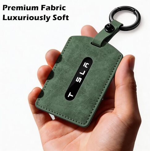 1PC Suede Leather Key Fob Cover Compatible with Tesla Keycard, Model 3 Y S X Cybertruck Rivian Key Card Holder,Comes with A Matching Color Ring Buckle (Olive Green) in Saudi Arabia