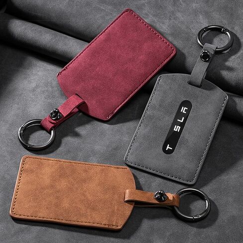 1PC Suede Leather Key Fob Cover Compatible with Tesla Keycard, Model 3 Y S X Cybertruck Rivian Key Card Holder,Comes with A Matching Color Ring Buckle (Olive Green) in Saudi Arabia