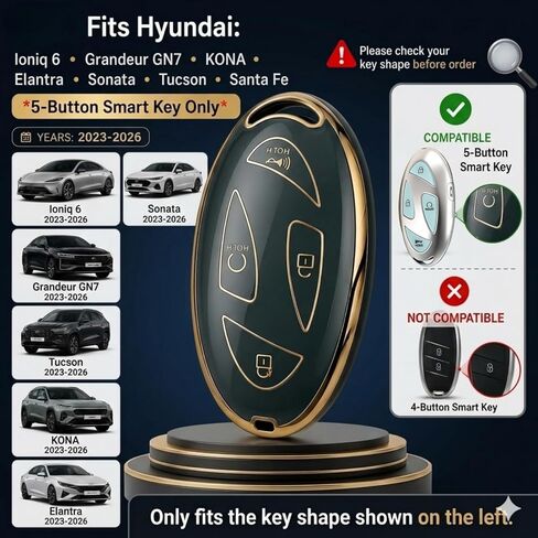 لغطاء Hyunda Key Fob، غطاء غطاء مقاوم للخدش لمفتاح السيارة يناسب Hyundai Ioniq 6 Grandeur GN7 KONA Elanrtra Sonata Tucson 2023-2026 Santa Fe واقي المفاتيح مع سلسلة مفاتيح (5 أزرار) أخضر in Kuwait