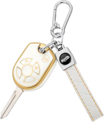 غطاء TOMALL لمفتاح Ford Key Fob مع سلسلة مفاتيح، 4 أزرار ناعمة من مادة TPU لحماية مفتاح Fob لـ 2002-2017 Ford C-Max Edge Escape Expedition Explorer Flex Focus Freestyle Fusion Mustang Taurus Transit، أبيض in Kuwait