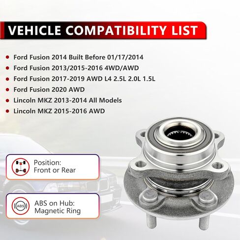 512498 Front or Rear Wheel Bearing and Hub Assembly for 2013-2020 Ford Fusion, for 2013-2016 Lincoln MKZ, Wheel Hub 5 Lug w/ABS in Saudi Arabia