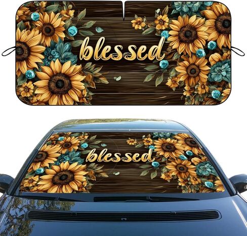 Blessed Car Windshield Sunshade Folding Sunflower Rustic Farmhouse Floral Heatshield Front Window Car Sun ​Shade Windshield Sun Visor Protector for Car Sedan Truck SUV Accessories 59x31.5 Inch in Saudi Arabia