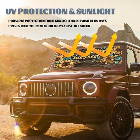 Blessed Car Windshield Sunshade Folding Sunflower Rustic Farmhouse Floral Heatshield Front Window Car Sun ​Shade Windshield Sun Visor Protector for Car Sedan Truck SUV Accessories 59x31.5 Inch in Saudi Arabia