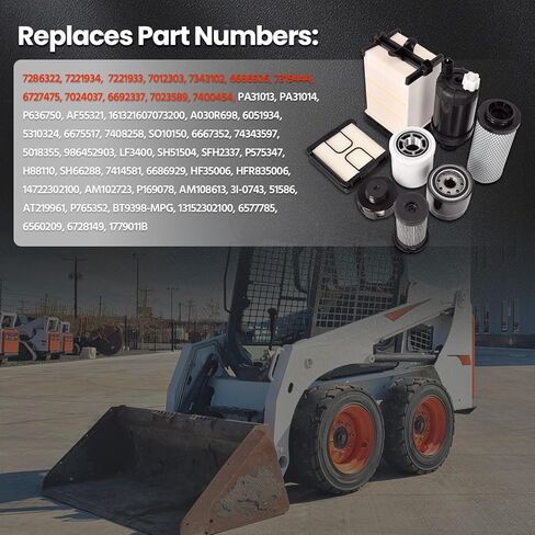 7286322 7221934 طقم خدمة فلتر زيت المحرك وفلتر الهواء المتوافق مع Bobcat S450 S510 S530 S550 S570 S590 S595 S630 S650 T450 T550 T590 T595 T630 T650، يستبدل 7023589 6692337 6727475، 8 في 1 in Kuwait