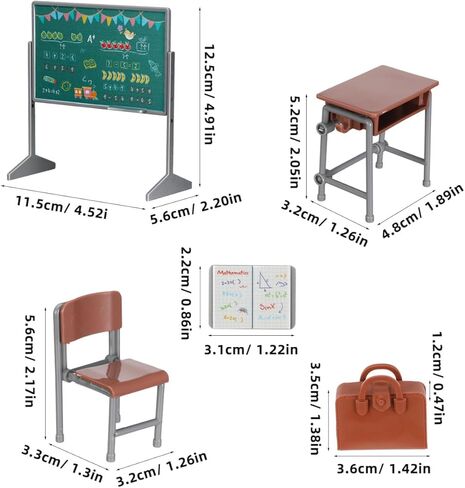 TOYANDONA 13pcs Miniature School Supplies - Doll School Supplies Mini Dollhouse Accessories Include Desk Chair Set Doll Schoolbag Blackboard Book for Miniature Classroom Furniture in Kuwait