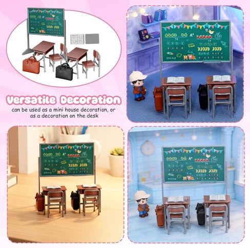 TOYANDONA 13pcs Miniature School Supplies - Doll School Supplies Mini Dollhouse Accessories Include Desk Chair Set Doll Schoolbag Blackboard Book for Miniature Classroom Furniture in Kuwait