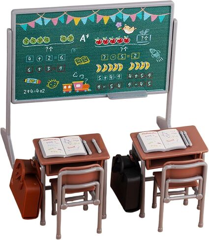 TOYANDONA 13pcs Miniature School Supplies - Doll School Supplies Mini Dollhouse Accessories Include Desk Chair Set Doll Schoolbag Blackboard Book for Miniature Classroom Furniture in Kuwait