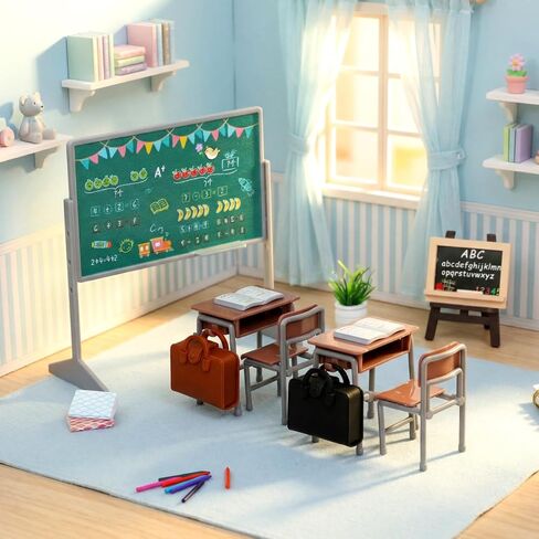 TOYANDONA 13pcs Miniature School Supplies - Doll School Supplies Mini Dollhouse Accessories Include Desk Chair Set Doll Schoolbag Blackboard Book for Miniature Classroom Furniture in Kuwait