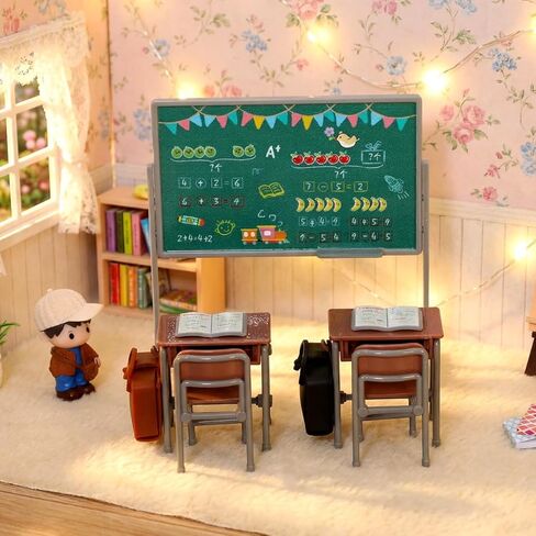 TOYANDONA 13pcs Miniature School Supplies - Doll School Supplies Mini Dollhouse Accessories Include Desk Chair Set Doll Schoolbag Blackboard Book for Miniature Classroom Furniture in Kuwait
