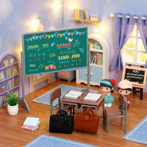 TOYANDONA 13pcs Miniature School Supplies - Doll School Supplies Mini Dollhouse Accessories Include Desk Chair Set Doll Schoolbag Blackboard Book for Miniature Classroom Furniture in Kuwait