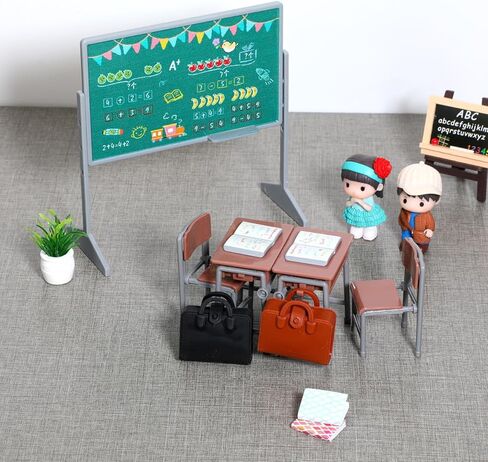 TOYANDONA 13pcs Miniature School Supplies - Doll School Supplies Mini Dollhouse Accessories Include Desk Chair Set Doll Schoolbag Blackboard Book for Miniature Classroom Furniture in Kuwait