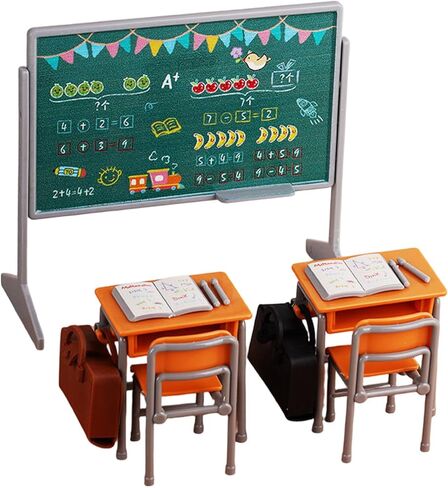 TOYANDONA 13pcs Miniature School Supplies - Doll School Supplies Mini Dollhouse Accessories Include Desk Chair Set Doll Schoolbag Blackboard Book for Miniature Classroom Furniture in Kuwait