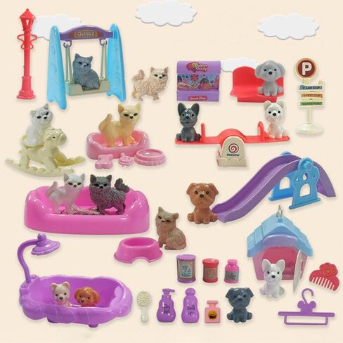 45Pcs Dollhouse Furniture Set Miniature Accessories Cat Dog Figurine Playset Pet Care Center Doll House Accessories Educational Pretend Play Toys Gifts for Kids Toddlers Boys Age 3+ in Saudi Arabia