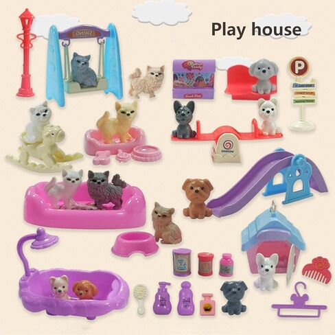45Pcs Dollhouse Furniture Set Miniature Accessories Cat Dog Figurine Playset Pet Care Center Doll House Accessories Educational Pretend Play Toys Gifts for Kids Toddlers Boys Age 3+ in Saudi Arabia