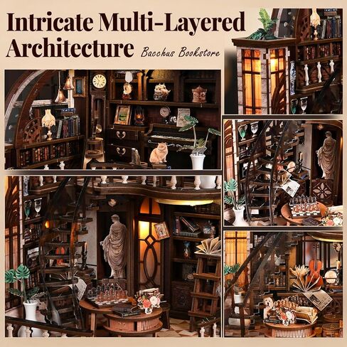 Book Nook Kit for Adults Booknook DIY Miniature House Kit Library Decor Fantasy 3D Puzzle (Bacchus Bookstore) in Saudi Arabia