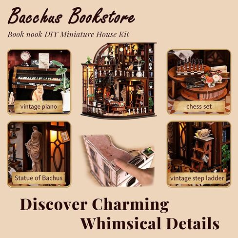 Book Nook Kit for Adults Booknook DIY Miniature House Kit Library Decor Fantasy 3D Puzzle (Bacchus Bookstore) in Saudi Arabia