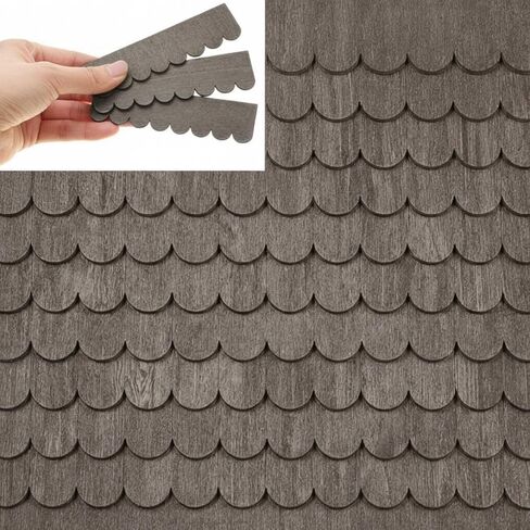 Wenqik 100 شريط سقف لبيت الدمى، 4.25 × 1.14 بوصة، كل سقف صغير لبيت الدمى الخشبي بمقياس سمك صغير لمشاريع بيت الدمية بمقياس 1: 12، مناظر طبيعية مصغرة ذاتية الصنع (بني) in Kuwait