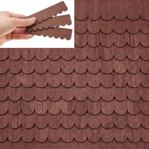 Wenqik 100 شريط سقف لبيت الدمى، 4.25 × 1.14 بوصة، كل سقف صغير لبيت الدمى الخشبي بمقياس سمك صغير لمشاريع بيت الدمية بمقياس 1: 12، مناظر طبيعية مصغرة ذاتية الصنع (بني) in Kuwait